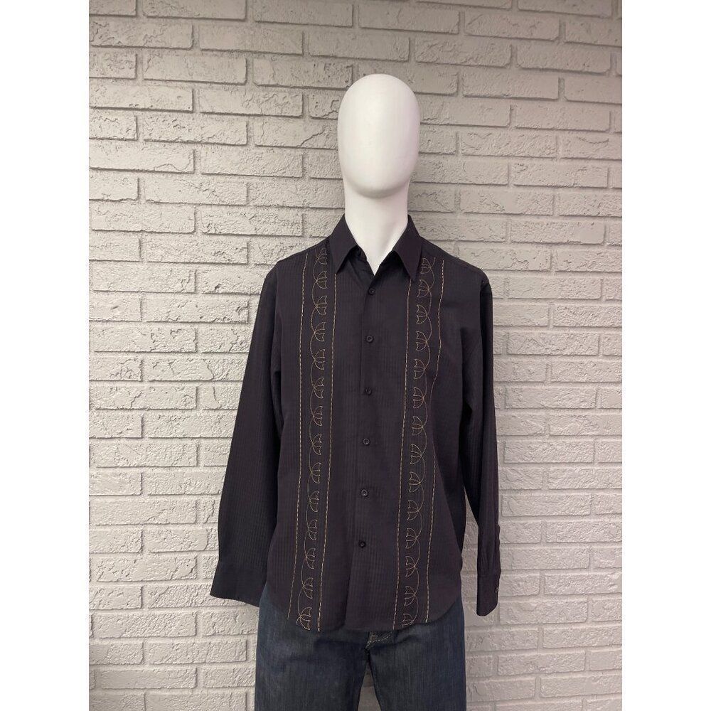 The Havanera Co Men Black Embroidered Long Sleeve Textured Shirt Size M